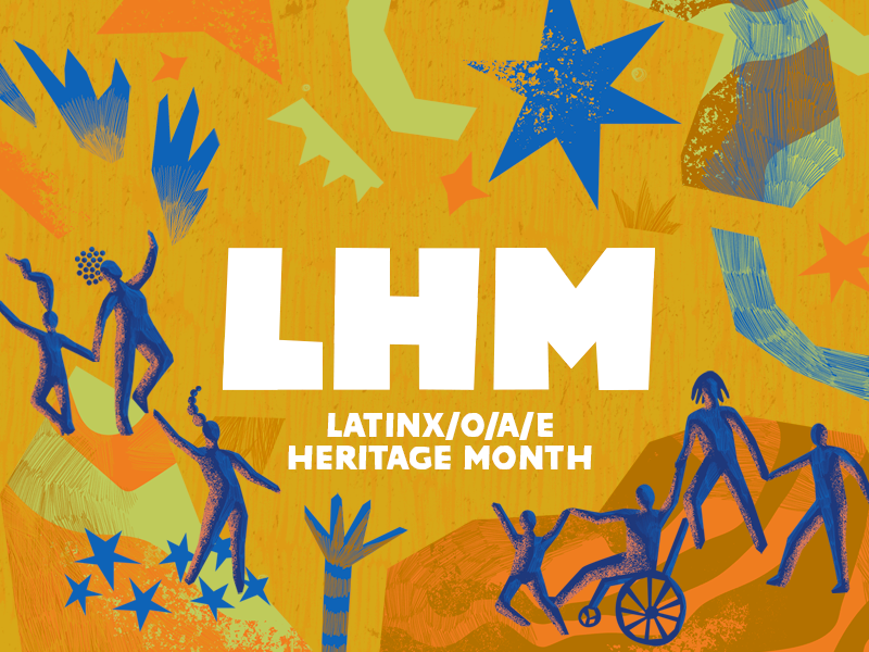 LHM Banner with people holding hands over fun shapes and colors