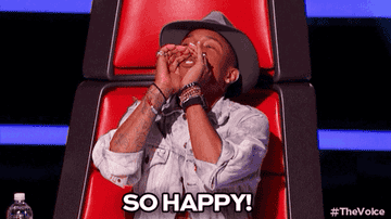 Musician Pharrell Williams mouths &quot;so happy&quot;