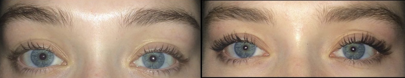 A reviewer's lashes before using the mascara / A reviewer's fuller lashes after using the mascara