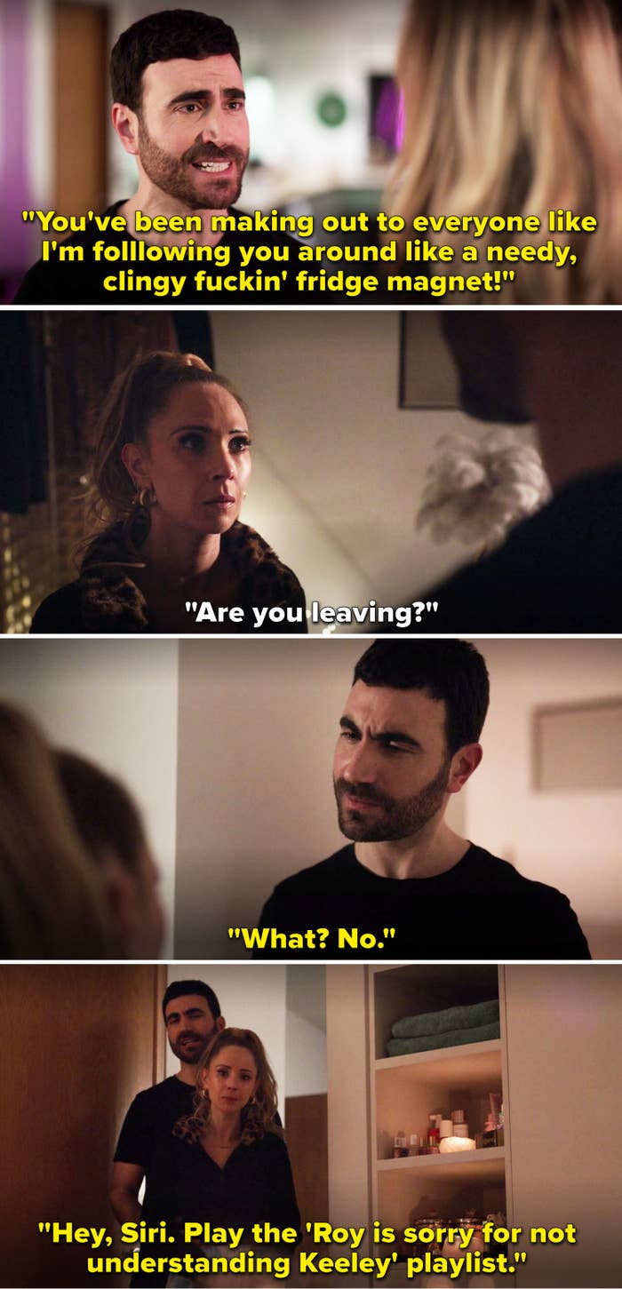 Keeley asking Roy if he's leaving, then Roy revealing that he made a playlist for her
