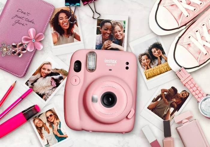 The pink fujifilm displayed by photos