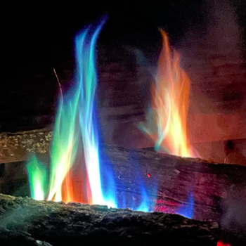 A reviewer photo of colorful camp fire