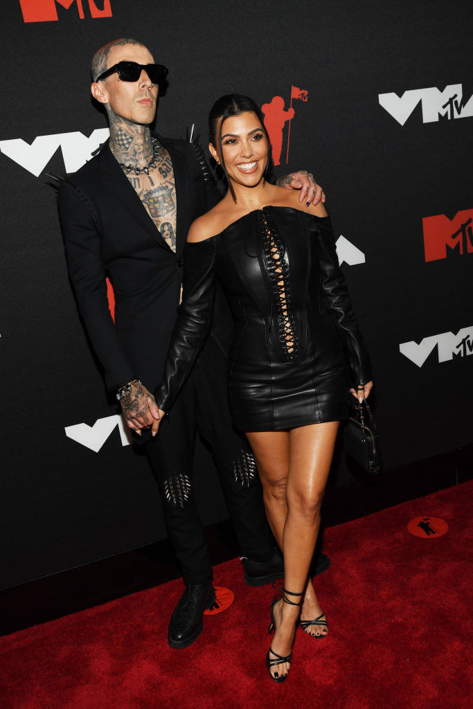 (L-R) Travis Barker and Kourtney Kardashian attend the 2021 MTV Video Music Awards