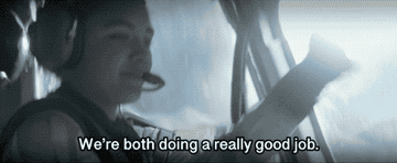GIF of a Yelena giving a thumbs-up and &quot;We&#x27;re both doing a really good job&quot;