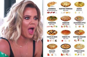 Khloe Kardashian looking shocked, and pizzas from all over the world