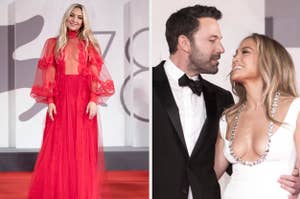 Kate Hudson on the Venice Film Festival red carpet, side by side with Ben Affleck and Jennifer Lopez