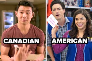 Jung in Kim's Convenience labeled "canadian" and Jonah and Amy in Superstore labeled "american"