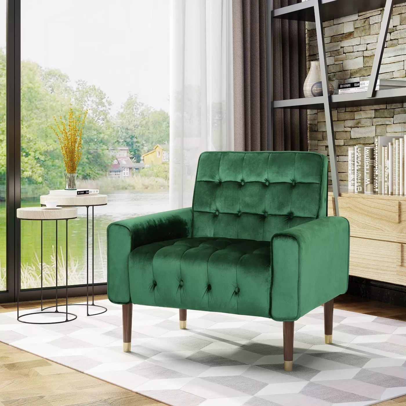 The tufted velvet armchair in green