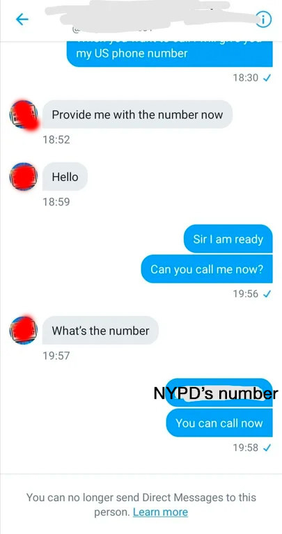 person telling a scammer their number is one thing when iin fact they sent the nypd number