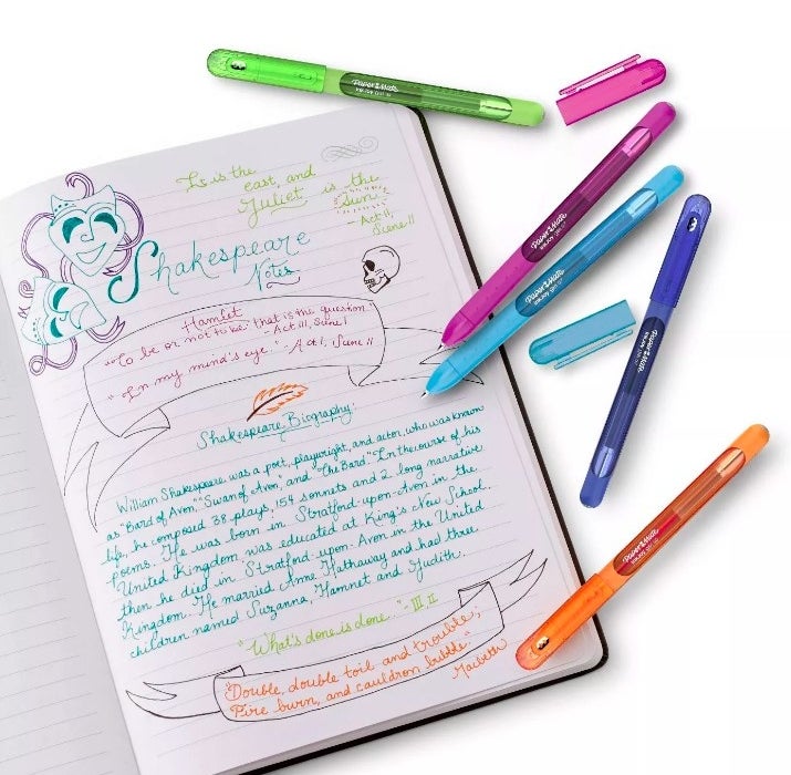 The gel pens used to take colorful notes on Shakespeare