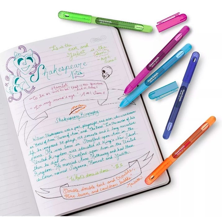 The gel pens used to take colorful notes on Shakespeare