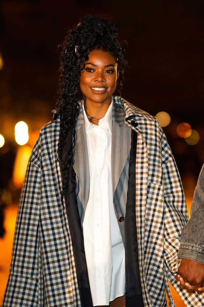 Gabrielle rocking a plaid jacket and dress shirt