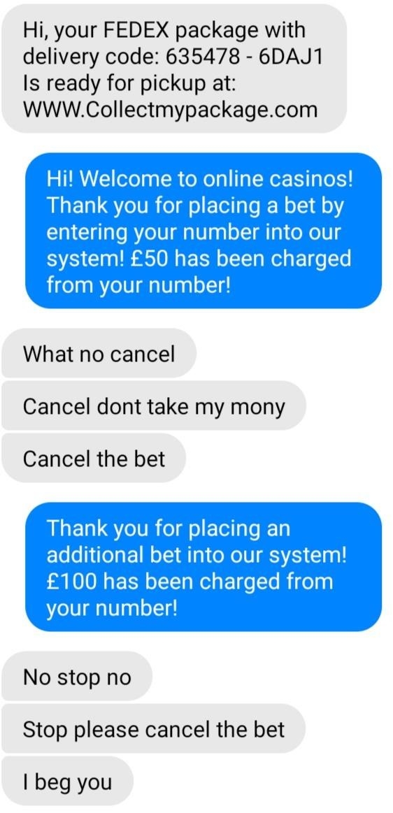 person pretending to sign a scammer up for gambling updates