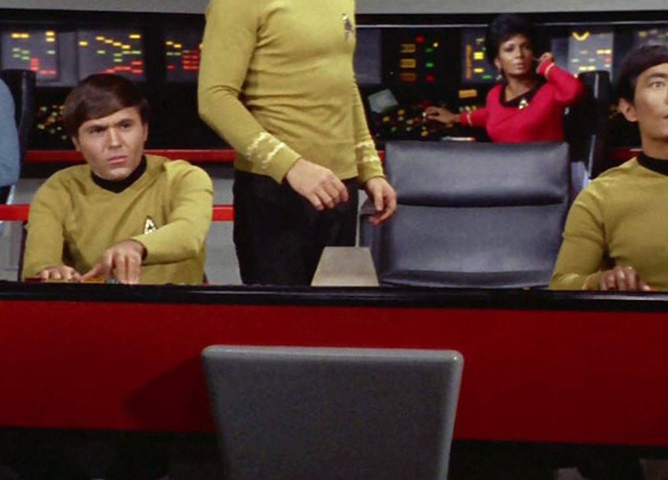 Captain Kirk and Sulu star out the front of the ship