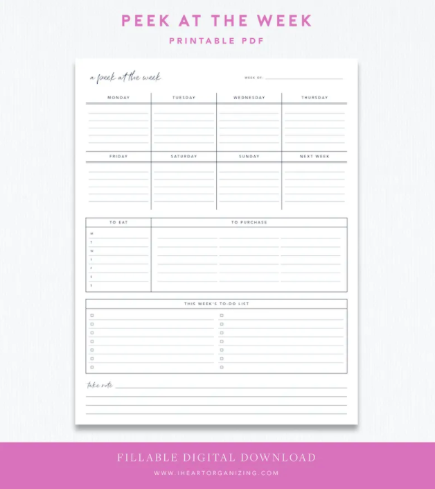 a weekly planner printable with space for each day of the week