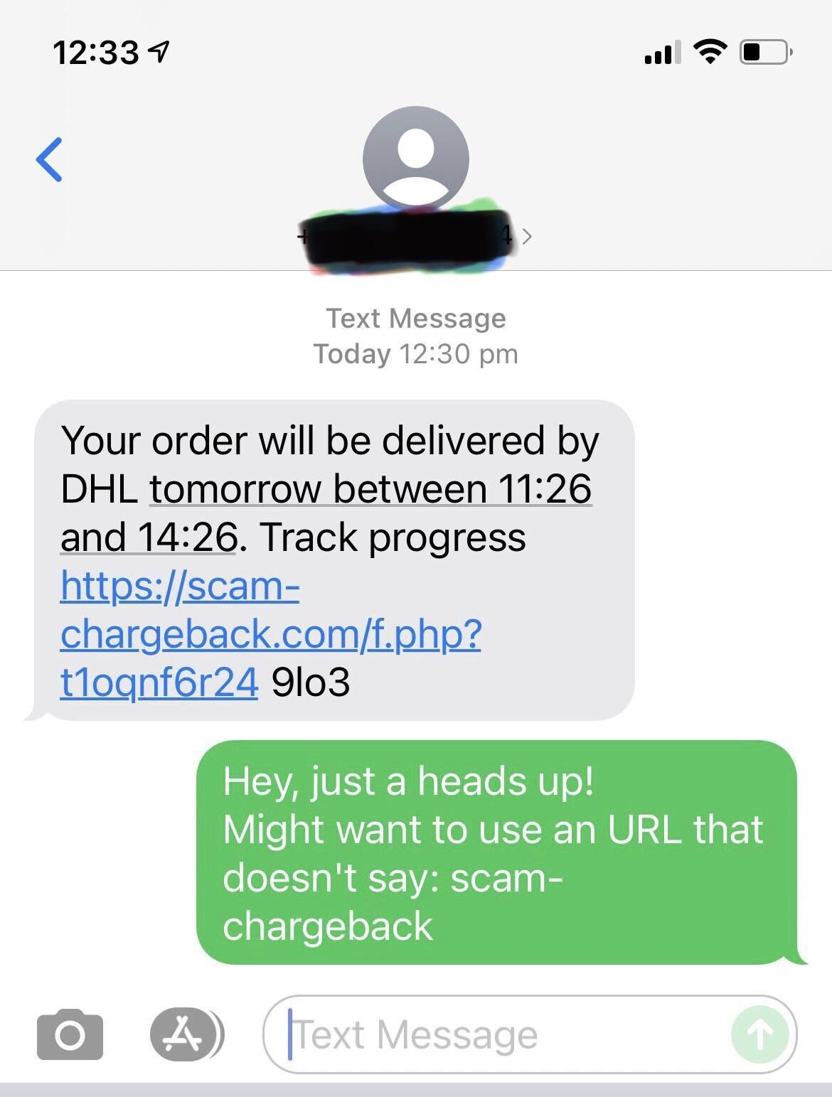 scammer sending their scam link that says its a scam in the url