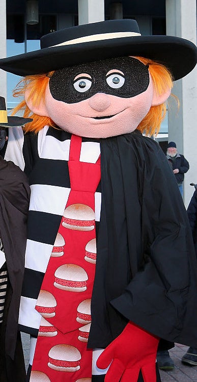 person in Hamburgler costume