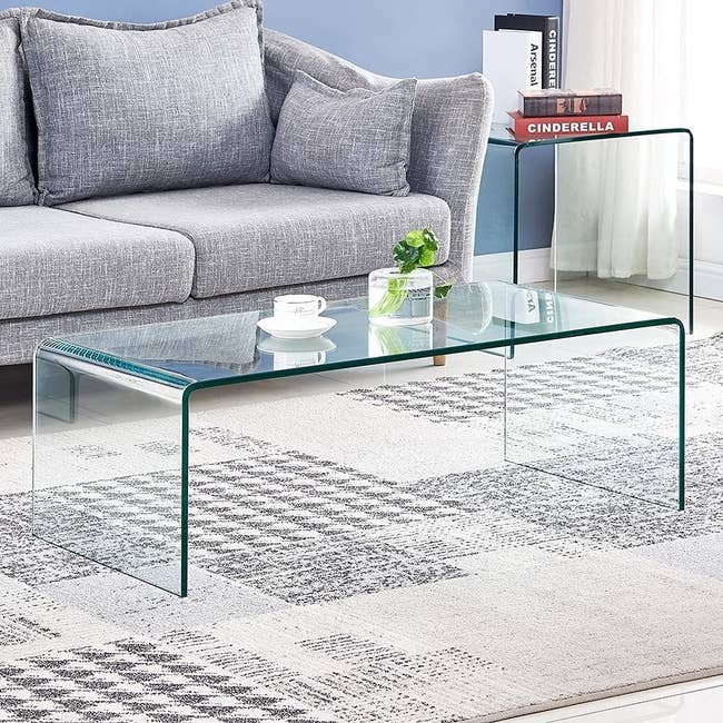 the clear acrylic coffee table