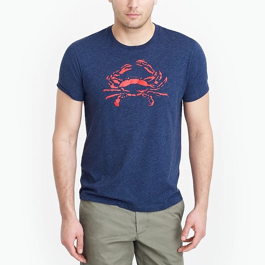 model wearing crab T-shirt