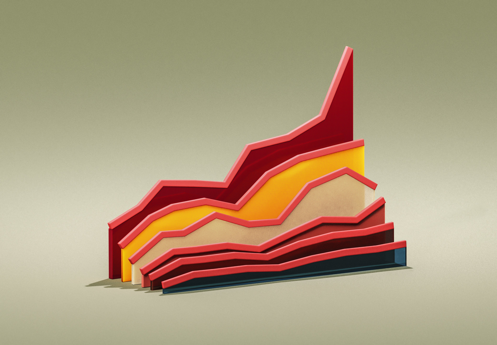 3D graph viewed at three-quarters with a red line growth