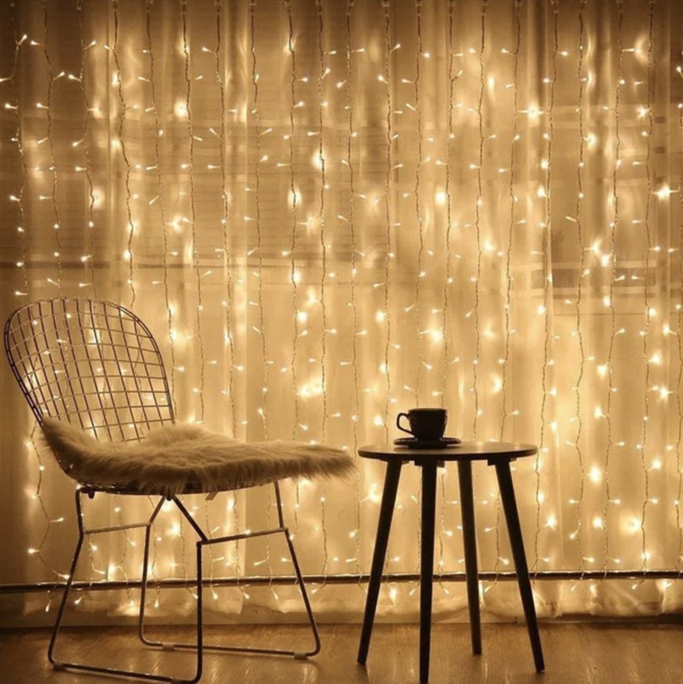 A reviewer photo of LED curtain fairy lights