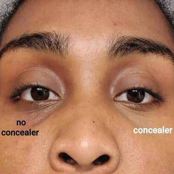 Reviewer wearing the concealer connected 1 eye