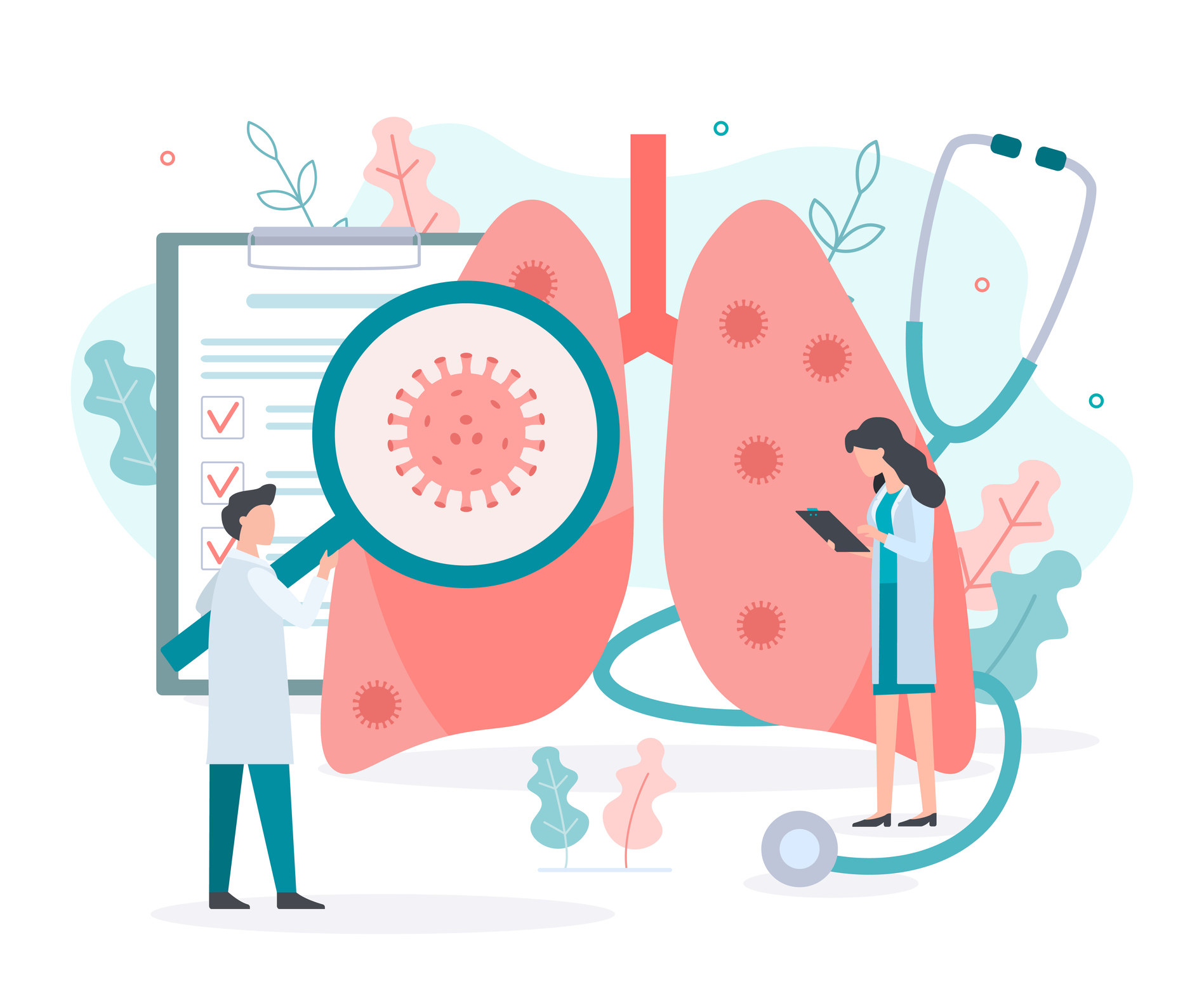 Illustration of doctor checking the lungs for the presence of coronavirus