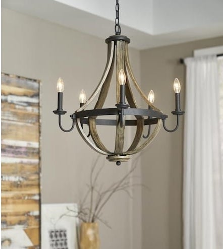 Wood and black chandelier