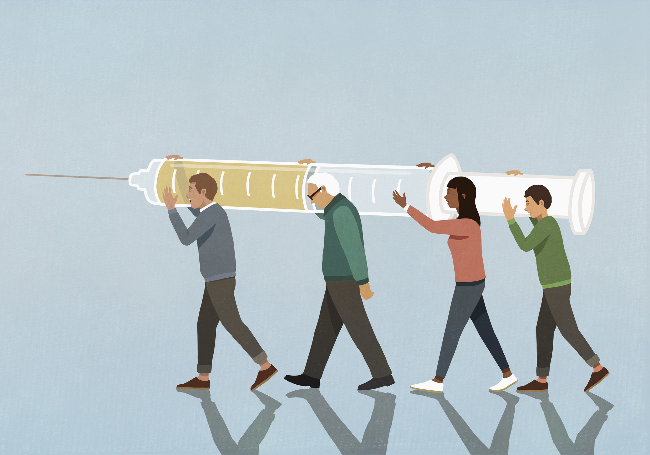 Illustration of people carrying vaccine