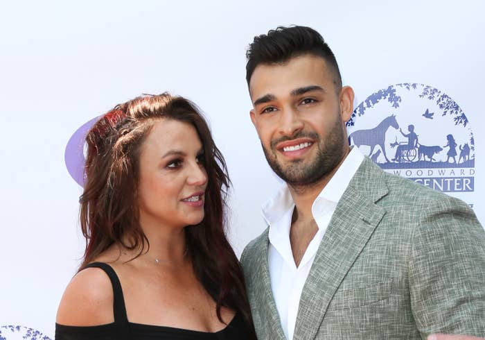 Britney Spears looks at Sam Asghari on the red carpet