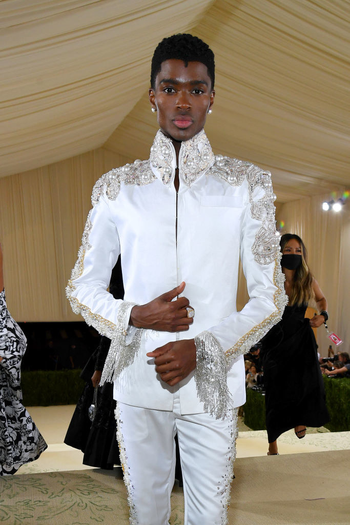 A close up of Alton Mason as he poses on the Met Gala carpet