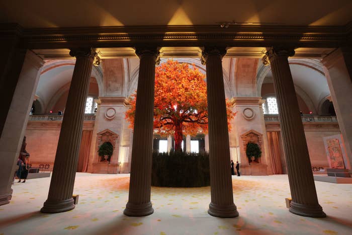 A large space decorated for the gala inside the Metropolitan Museum of Art