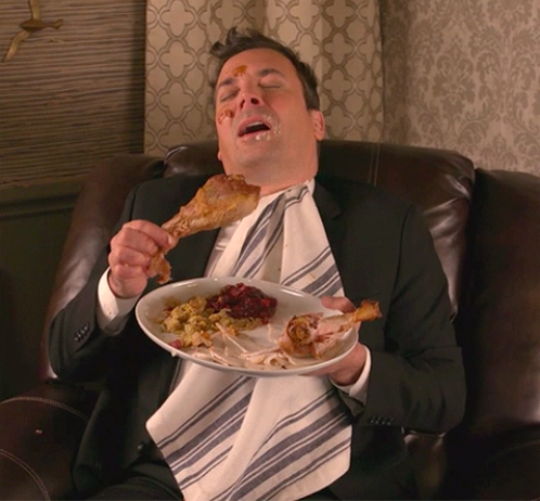 Jimmy Fallon struggling to finish a large meal