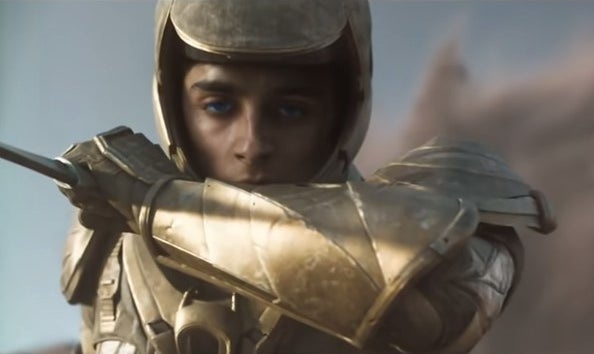 Paul from &quot;Dune&quot; wearing gold armor