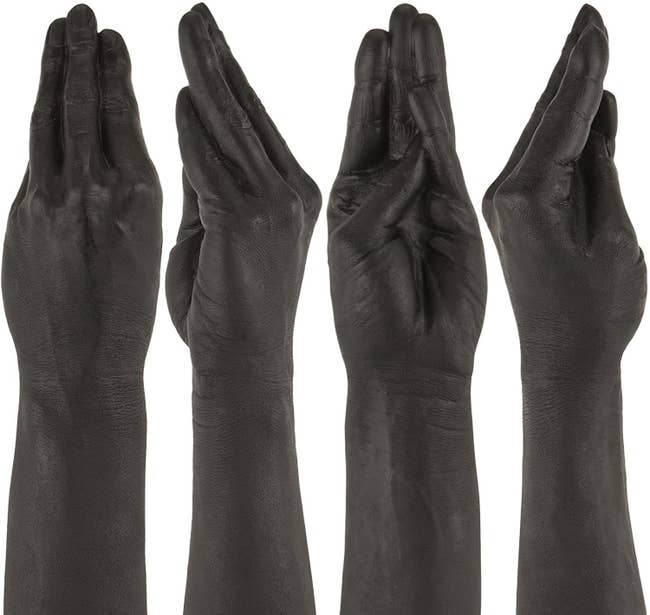 Black hand-shaped dildo from various angles