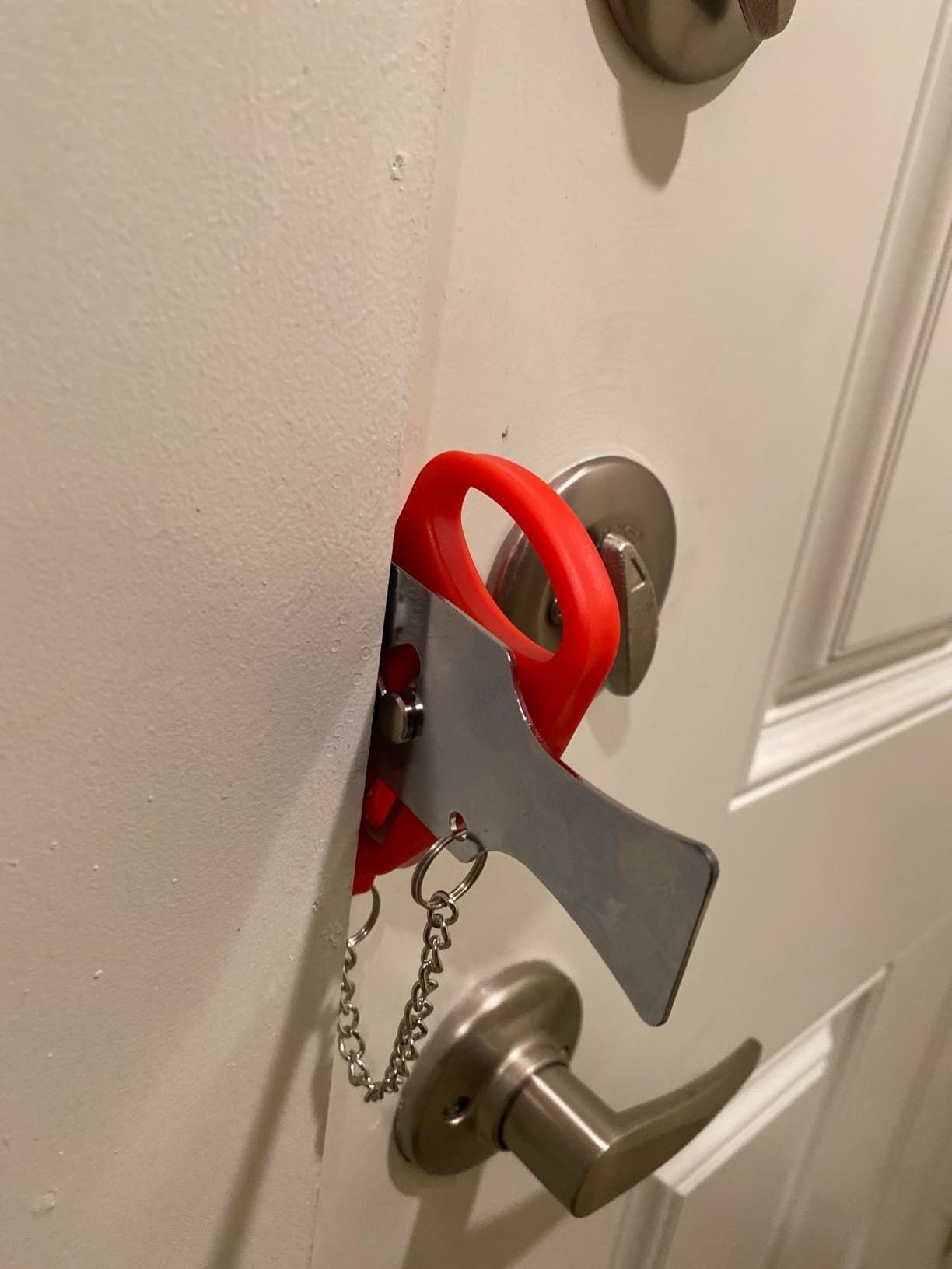 the lock securely placed inside white door