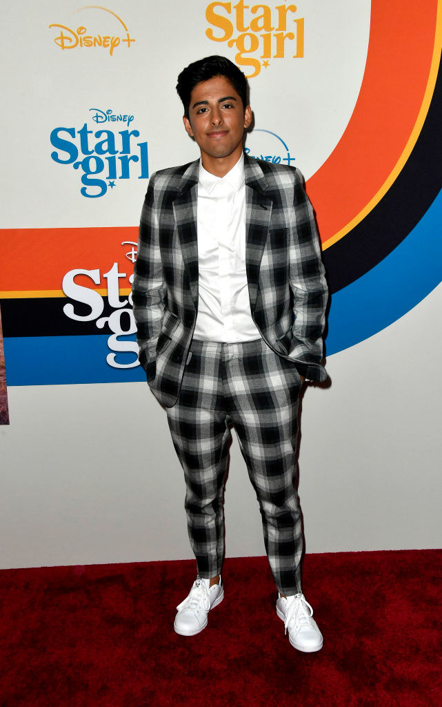 buffalo plaid suit and sneakers