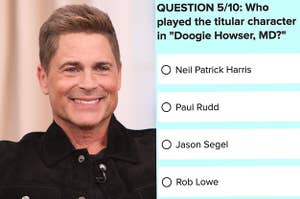 Rob Lowe next to a quiz question asking who played Doogie Howser