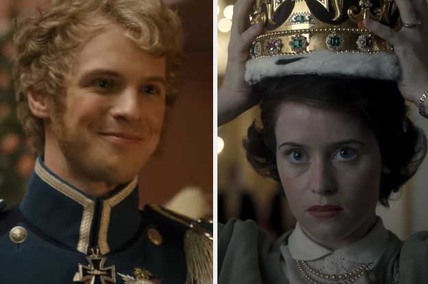 A prince is on the left with a woman adjusting her crown on the right