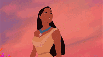Pocahontas with her hair blowing in the wind