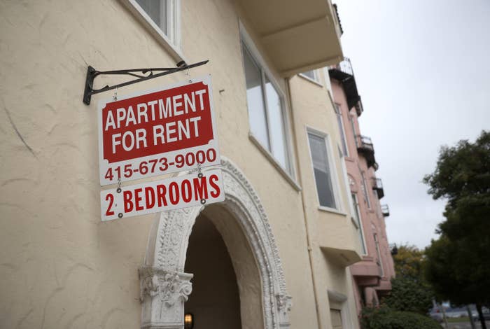 Apartment for rent sign on a building in San Francisco