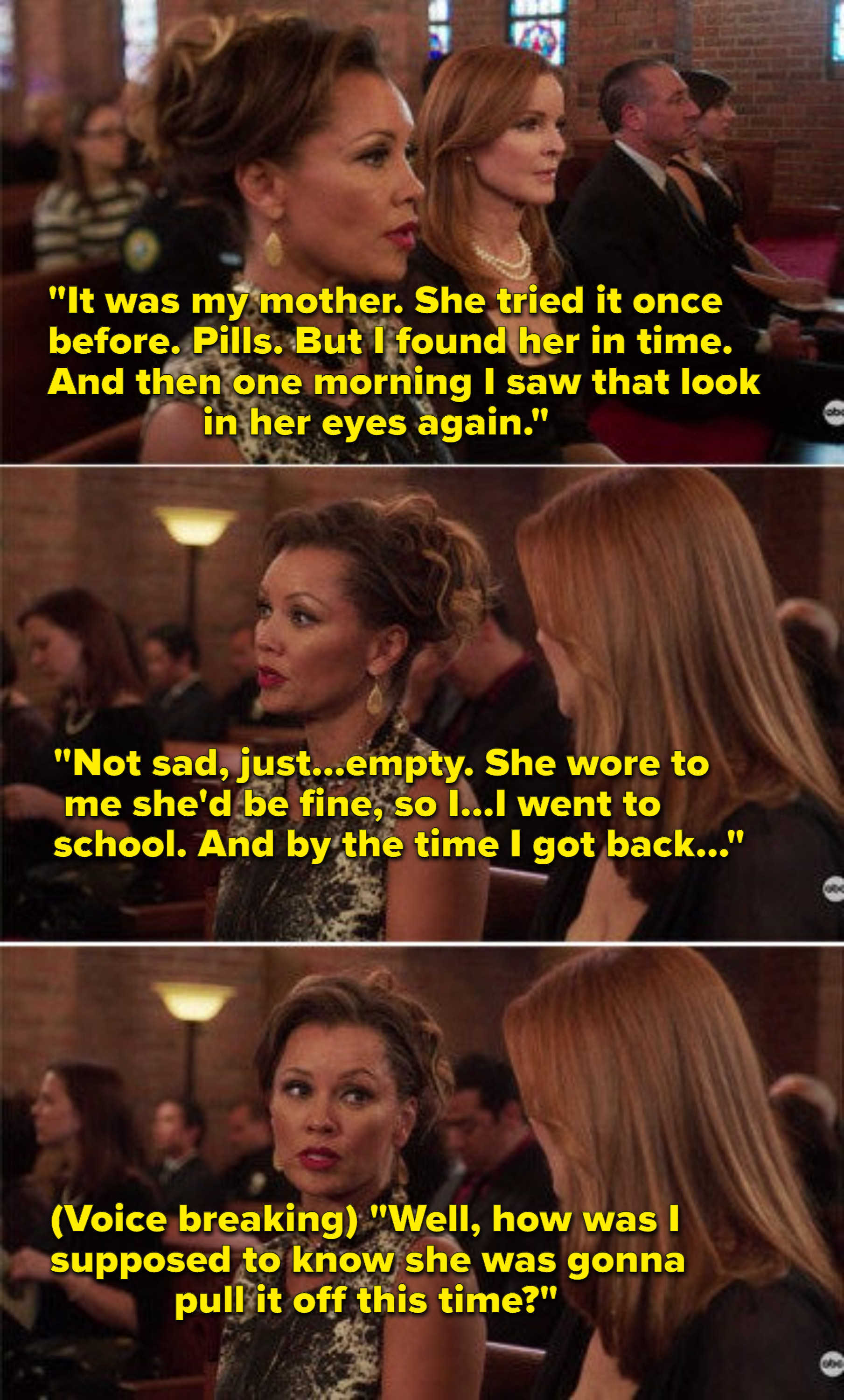 Renee telling Bree about her mother&#x27;s suicide