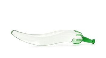 Transparent chili pepper glass dildo with green stem