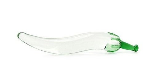 Transparent chili pepper glass dildo with green stem