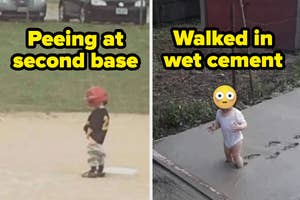A boy on second base is peeing on the field