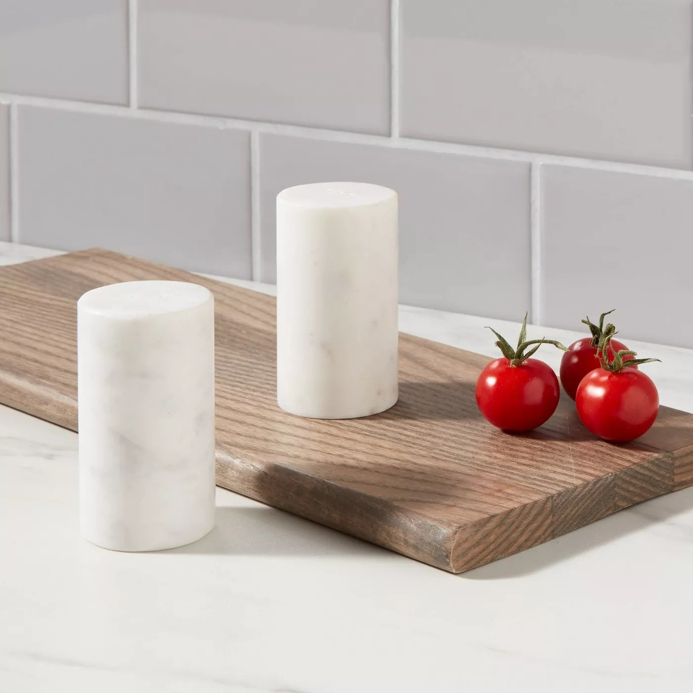 The salt and pepper shaker set in a kitchen