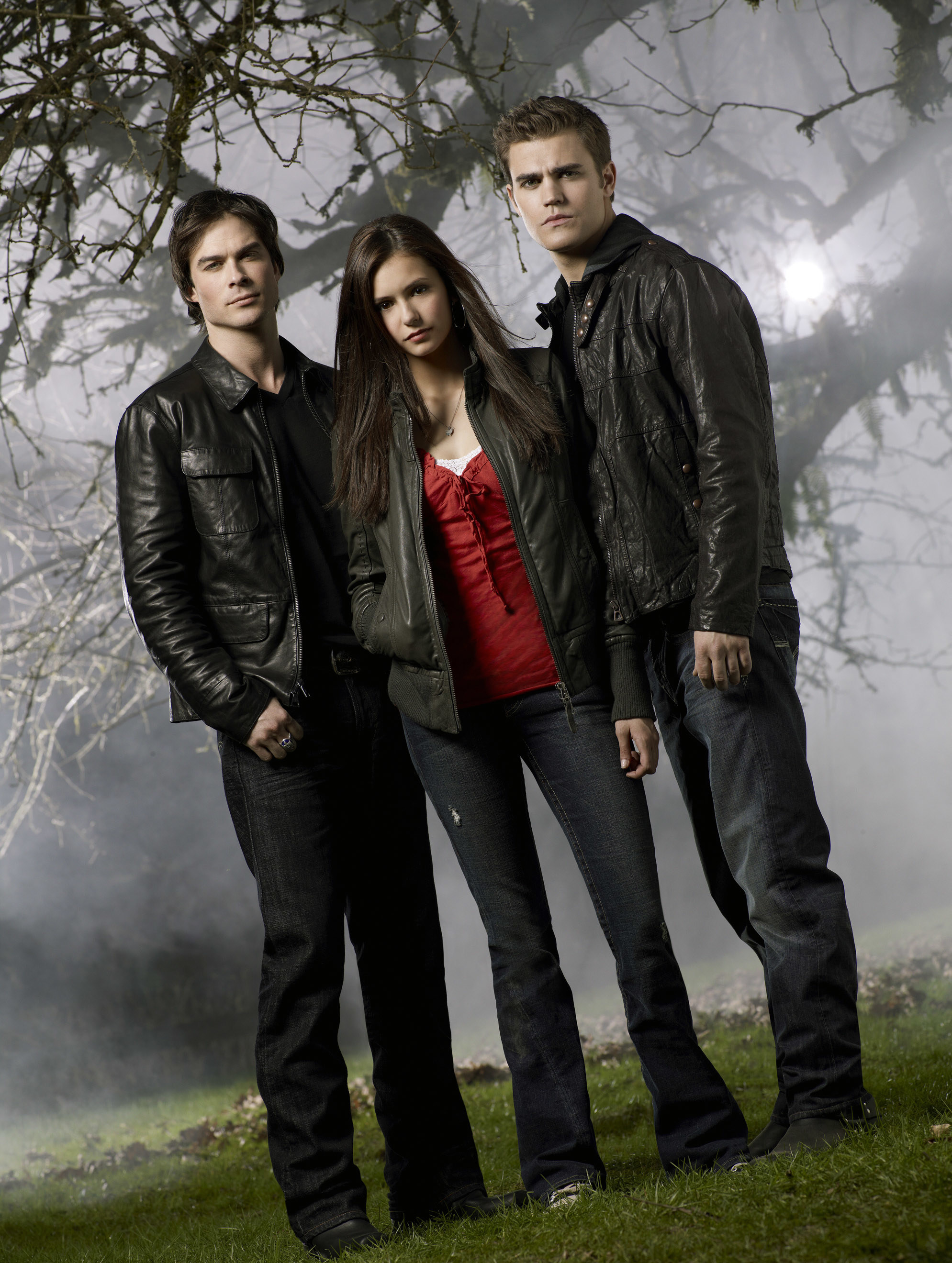 Damon and Stefan with Elena in the middle