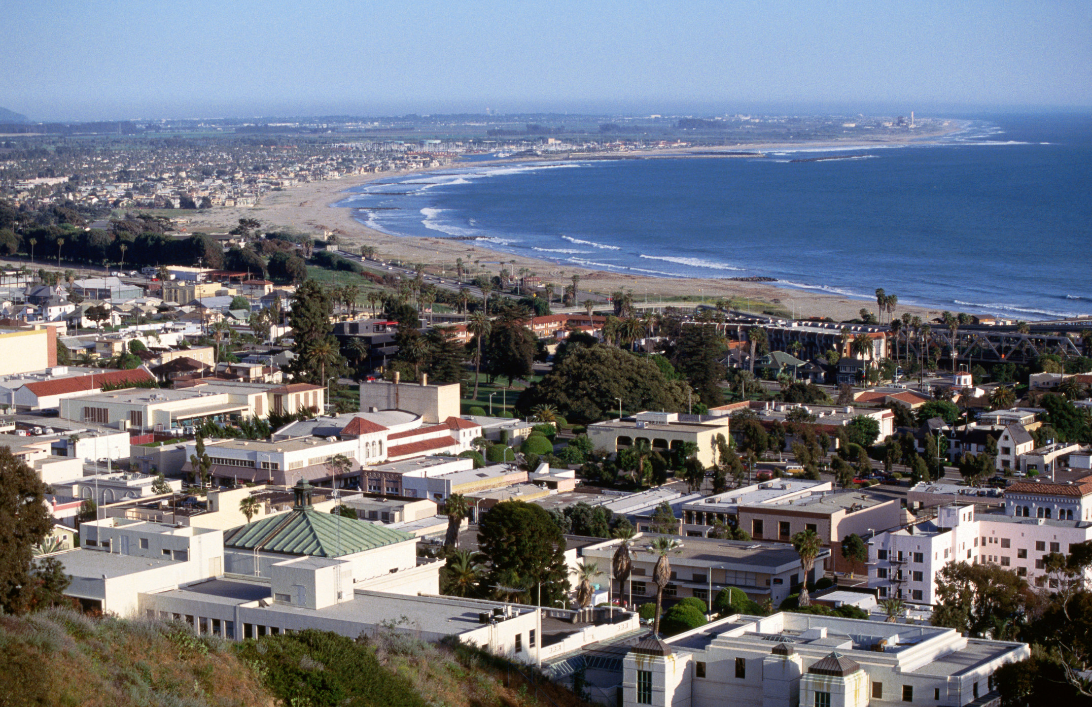 Aerial view of Ventura sitting right beside the beach