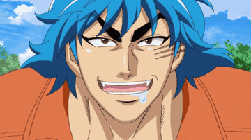 Toriko talking and drooling from the right corner of his mouth