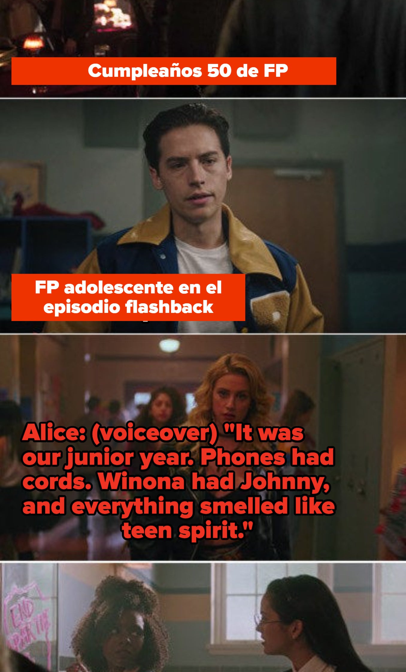 FP at his 50th birthday party and FP as a high school junior in the &#x27;90s flashback episode